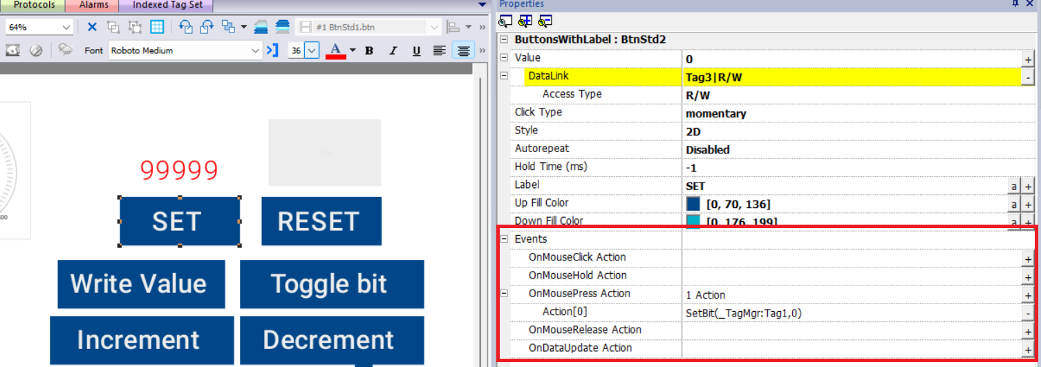 type of events in abb panel builder